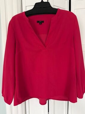 J. Crew V-Neck Long-Sleeve Blouse in Hot Pink